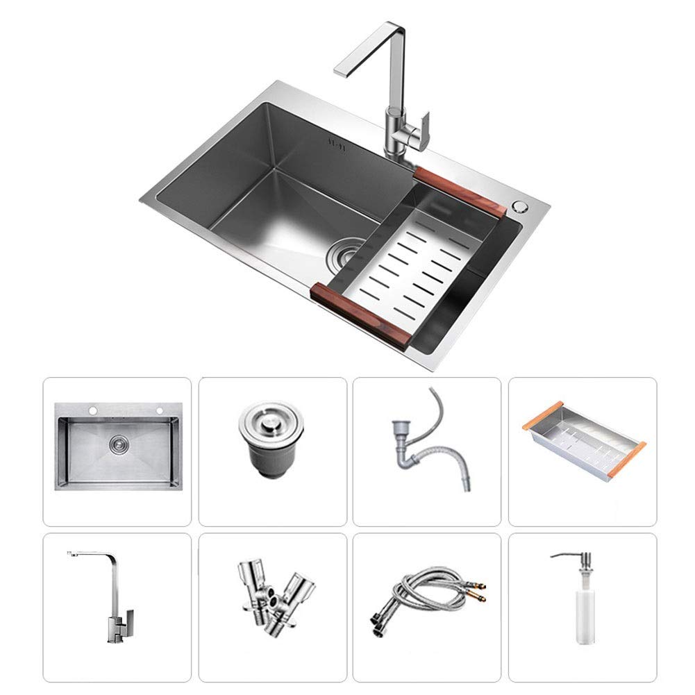 Fregadero de lavandería, Fregadero de Cocina de un Solo Seno de Acero Inoxidable con Grifo Integrado, Kit Completo de fontanería, desagüe y Accesorios (tamaño: 680x450x220 mm).