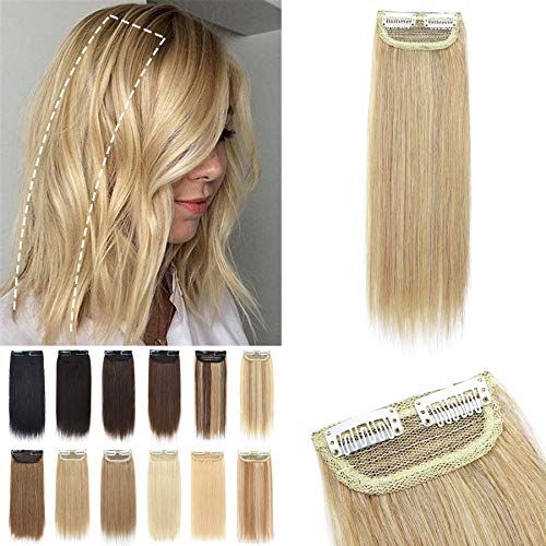 S-noilite 12Inch Clip in Hair Extensions Human Hair One Piece 2 Clips Thick Short Clip in Remy Hair Piece For Women with Thinning Hair Add Hair Volume 17g Natural Blonde