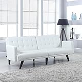 Divano Roma Furniture Modern Convertible Tufted Bonded Leather Splitback Sleeper Sofa Futon (White)