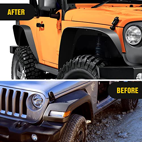 Image of Nilight Off-Road Fender Flares Kit Compatible with 2018 2019 2020 2021 2022 2023 2024 2025 Wrangler JL & JLU 2 /4 Doors Heavy-Duty Solid Steel Black Textured Front Rear Flat-4pcs