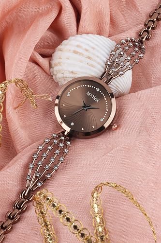 Matrix Daisy Collection | Stone Studded Dial with Designer Stone Studded Bracelet Chain Analog Watch for Women & Girls - Image 2