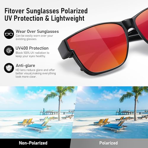 Image of GEGURI Polarized Sunglasses Fit Over Glasses for Men Women, Oversized Square Sun Glasses UV400 Protection Shades