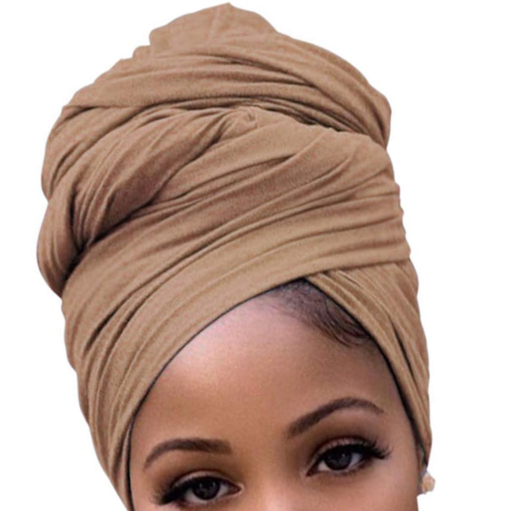 Yixannx Women's Light Tan Turban Knot Ple Style Hijab Head Wrap Stretch Headscarf Breathable Hair Styling Headwear For Daily Wear,