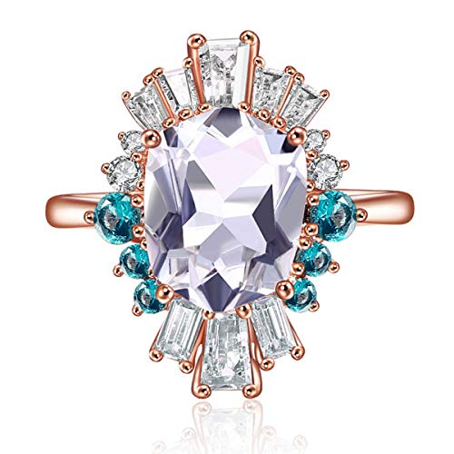 LAZLUVU Women Flower Rings Oval White Opal Cubic Zirconia Band Rose Gold Plated Promise Ring for Women Christmas Jewelry Gift