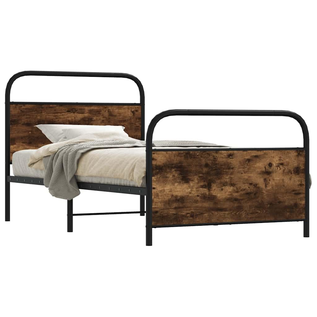 100x190 cm Steel and Engineered Wood Bed Frame with Slats | Features a durable metal platform structure that supports mattresses directly without needing a box spring.