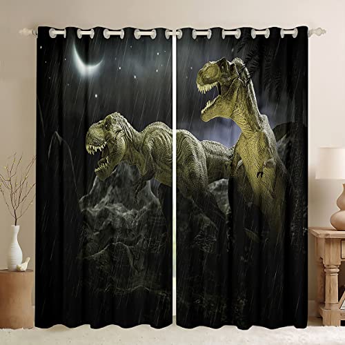 Loussiesd Dinosaur T-Rex Jurassic Theme Curtain For Bedroom-Kids Boys Teens 3D Animal Pattern Hypoallergenic Drapes,W46*L54 Inch,2Panels