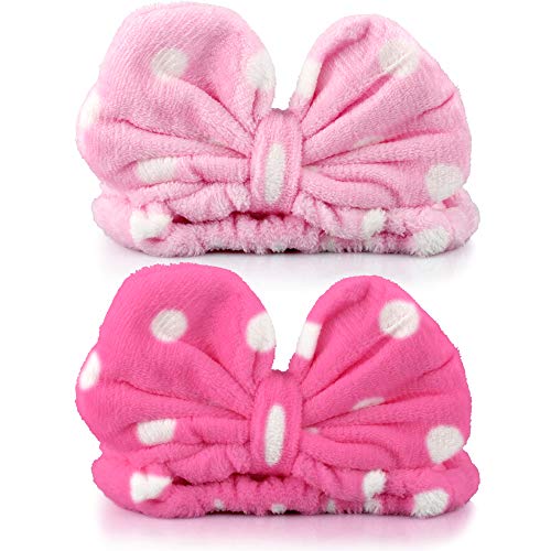 2 PCS Size Sweet Super Soft Caroset Wash Cosmetic Headband (Red Dots&Pink Dots)