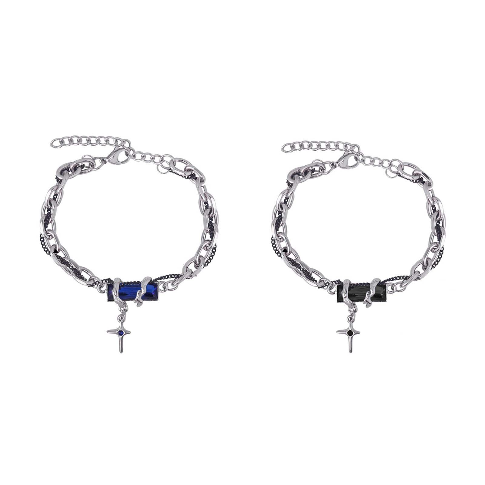 2 PCS Gothic Chain Bracelet for Men, Stylish Double Chain Punk Bracelet for Men, Alloy Men Bracelet for Gifts, Fashion Jewellery for Diwali, Christmas, Birthday