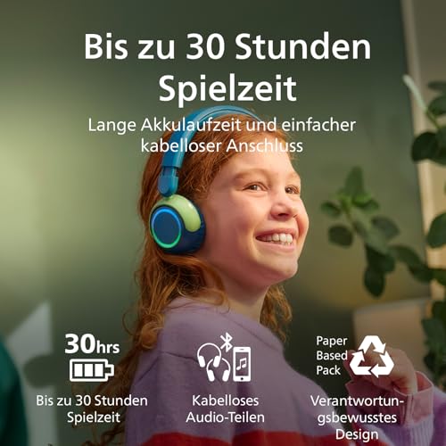 Philips TAK4200CT 4200-Serie mit kabellosem ohraufliegendem Kopfhörer für Kinder, lautstärkenbegrenzt, Audio-Sharing, USB-C-Kabel im Lieferumfang inbegriffen – Crystal Teal – Bild 6