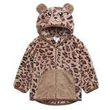 JESKIDS Toddler Girls Boys Fleece Jacket with Hoody Zip Up Teddy Coat Long Sleeve Winter Outwear Brown Leopard 4-5T