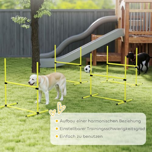 PawHut Agility Set Hunde 4-teiliges höhenverstellbar Agility-Ausrüstung Sprungstangen-Set Steckhürdenset mit 4 Hürden Tragetasche Koordinationstraining Sprungstangen-Set für Spiele Training