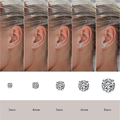 Top Plaza Hypoallergenic Stainless Steel Stud Earrings Round Cubic Zirconia CZ Earring Set for Women Men 3mm-8mm4