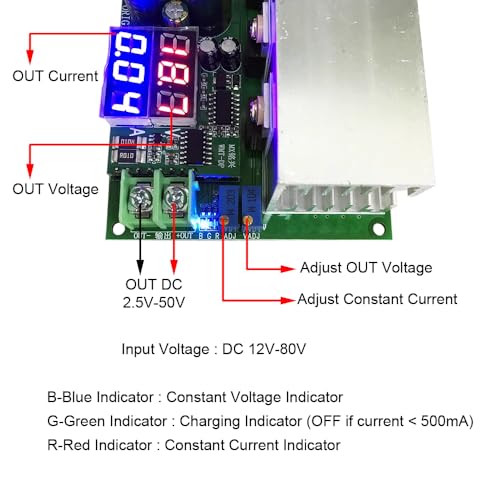 MiOYOOW DC Buck Converter, 12V-80V to 2.5V-50V DC Step Down Module, 5V 19V 21V 24V 48V 20A Adjustable Voltage Converter with Dual Display Screen2