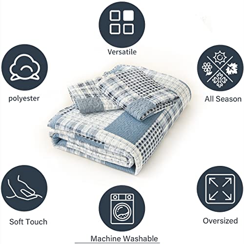 CHESITY-3-Piece-King-Size-Plaid-Quilt-Set-Country-Patchwork-Bedding-Quilt-Lightweight-Reversible-Bedspread-Coverlet-with-Sham-Soft-All-Season-Bed-Coverlet-Set-1-Quilt-2-Pillow-Shams CHESITY 3 Piece King Size Plaid Quilt Set Country Patchwork Bedding Quilt Lightweight Reversible Bedspread Coverlet with Sham Soft All Season Bed Coverlet Set 1 Quilt 2 Pillow Shams