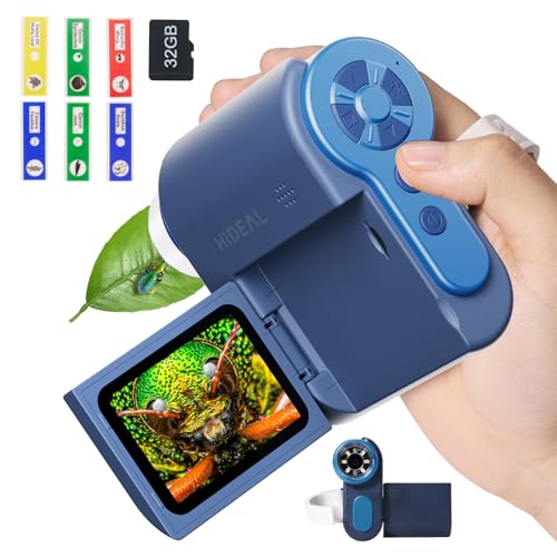 Image of Hideal HP20 IPS Microscope for Kids: [3-in-1] [Easy and Fun] 2 inch Portable Handheld Microscope Miniscope, Pocket Mini Scope Educational Science Kit, Christmas Birthday Gifts for Kids, 32GB, Blue