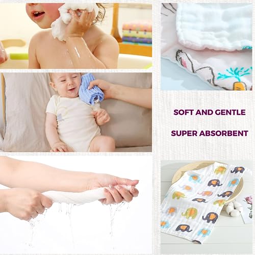 Image of Muslin Baby Washcloths Burp Cloths Swaddle Blanket Gift Set 12 Pack Newborn Essentials Must Haves for Baby Face Body Comfy and Soft for Newborn Infants Kids Girls and Boys