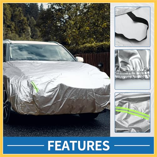 Image of Front Half Car Cover Waterproof 210x110cm Outdoor Half Cover for Car 210D Silver Tone Auto Replacement Parts