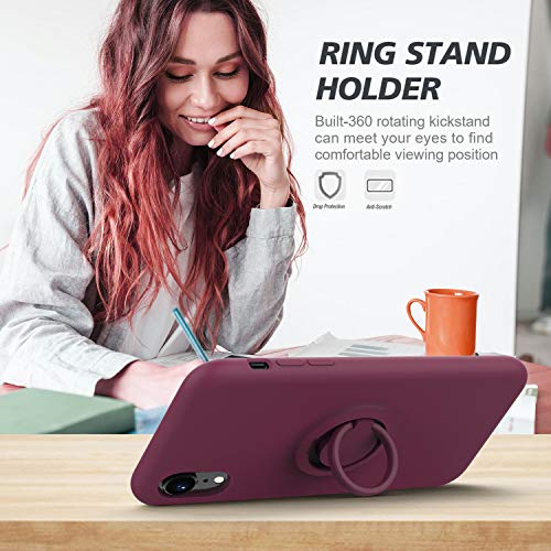 Havva For Iphone Xr Case, [Silicone And Ring Kickstand Series] [Soft Anti-Scratch Microfiber Lining], Full Body Protective Bumper Case For Iphone Xr Women Girls, Winered #TOP1