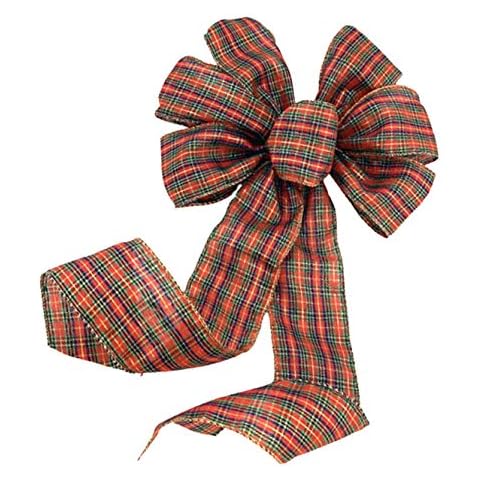 GiftWrap Etc. Christmas Tartan Ribbon Wreath Bow - 10" Wide, 18" Long Pre-Tied Bow, Door Decoration, Swag, Wreath, Garland, Boxing Day, Fall Decor, Winter, Thanksgiving Cover