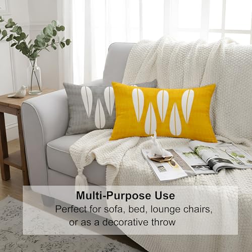 Image of STITCHNEST Set of 2 Polycotton Cushion Covers - Yellow & Grey Abstract Drop Design - 12x18 Inches - Soft & Durable Cushion Covers for Sofa, Bed & Living Room | Perfect for Home Decor