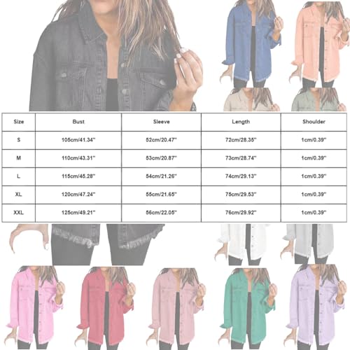 Womens Denim Jacket Plus Size Cropped Tassels Y2K Jean Jackets Frayed Long Sleeve With Pockets Cowboy Shirts3