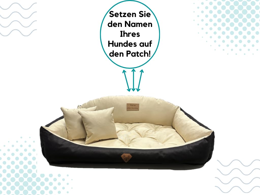 Dogs4Life Nadaje się do prania, ortopedyczne legowisko dla psa, poduszka dla psa, sofa dla małych i średnich psów, rozmiar S - XXL, możliwość personalizacji z imieniem (L, beżowe)
