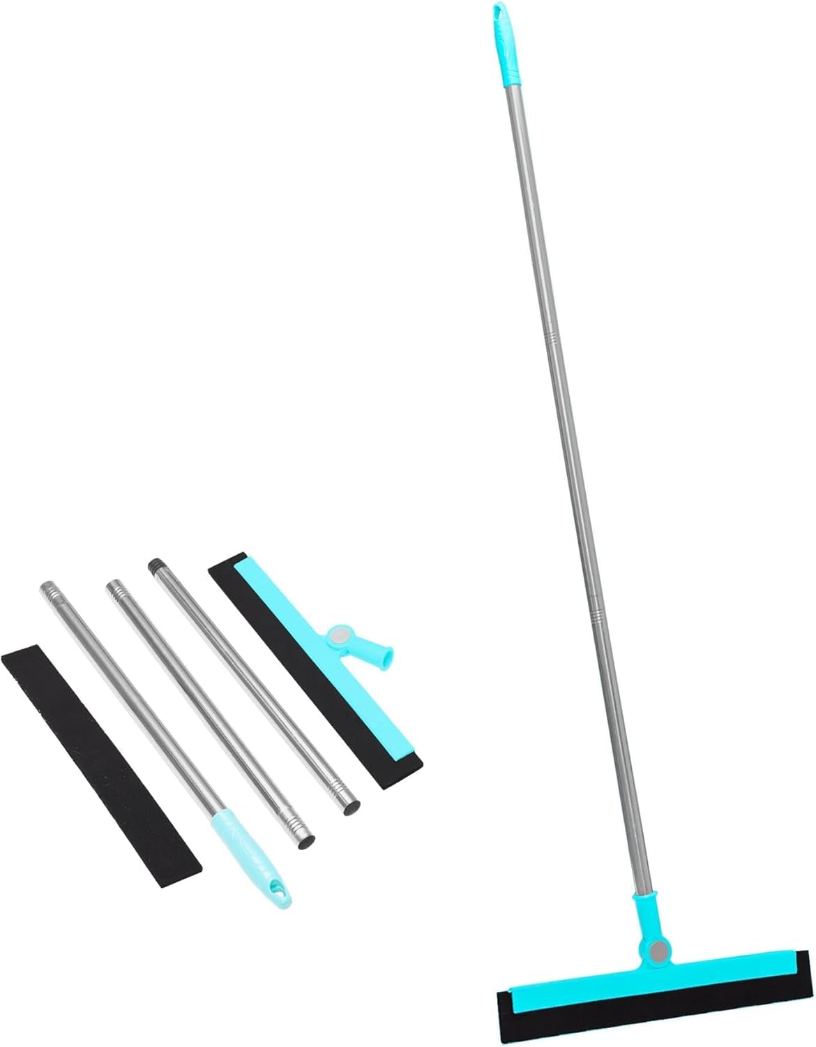 iTrend Floor and Window Squeegee - With Long Handle and Hanging Hole - 45 Degree Bending - Horizontal and Vertical Use - For Window, Garage, Floor or Bathroom Tiles - With Extra Sponge