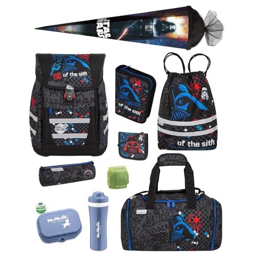 Familando - McNeill Teneris Schulranzen Set - 10-teilig mit Schultüte - Star Wars Darth Vader - Ergonomisch & Verstellbarer Brustgurt - 980g leicht mit 18L Volumen & Reflektoren - ab 1. Klasse