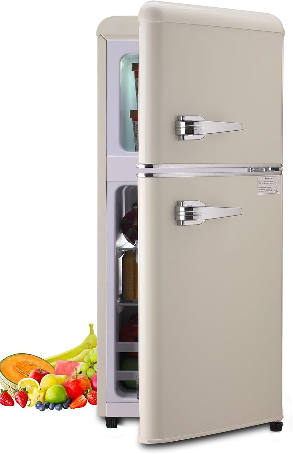 HOPDAY FLS80Gcream Retro Compact Refrigerator, Cream