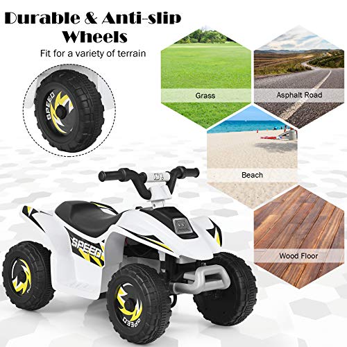 Image of HONEY JOY Ride On ATV, 6V Mini Off-Road Battery Powered Motorized Quad for Kids, Anti-Slip Wheels, RWD 4-Wheeler Electric Ride On Toy Car for Toddlers (White)