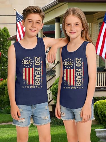 Image of CAZYCHILD Girls American Flag Tank Tops Boys 4th of July Shirts USA Summer Sleeveless Tee Independence Day Outfit 5-14y