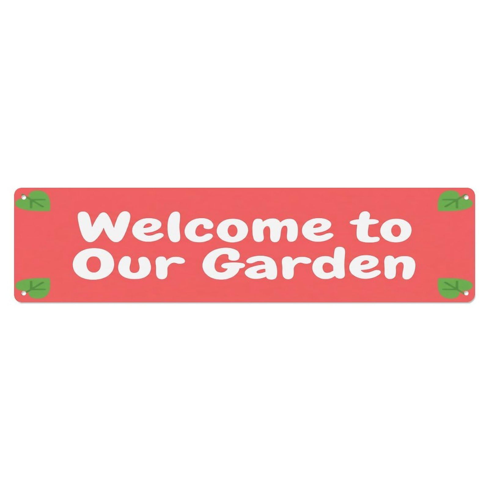 Vintage Welcome to Our Garden Coral Pink Metal Tin Sign