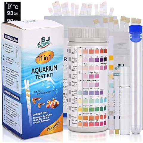11 in 1 Aquarium Test Strips - Fish Tank Water Testing Kit with Ammonia Test Strips for Fish Tank (150 Strips) & eBook | Includes 50 Ammonia Strips, Thermometer, & Test Kit for Ponds & All Fish Tanks Cover