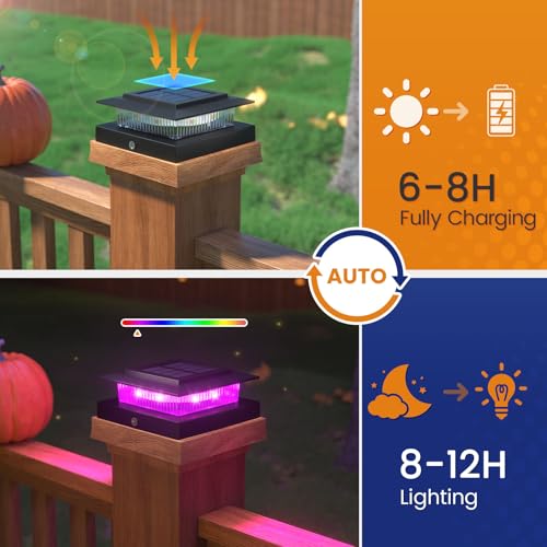 Luces solares RGB para postes de madera que decoran tu terraza con multicolor fluido 5