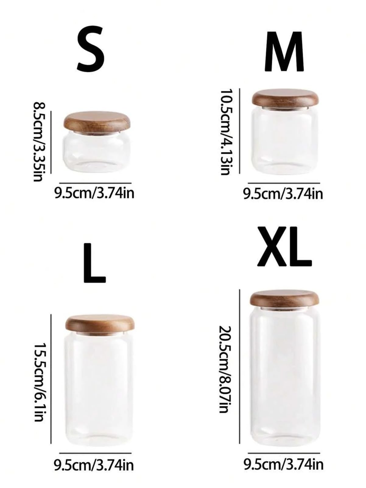 Tarro de almacenamiento transparente, Tarro de almacenamiento transparente con tapa madera, tapón hermético y pomo redondo, ideal for guardar especias (1 unidad)(S 220ml)