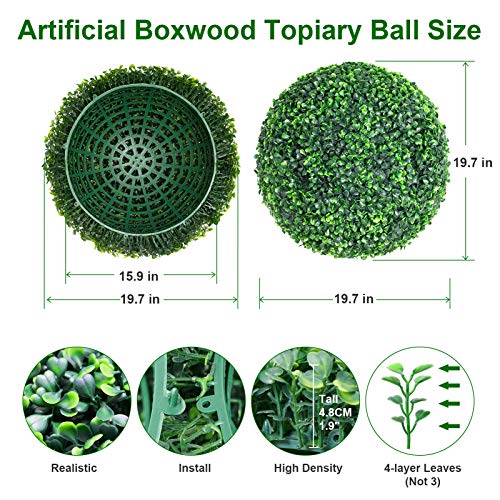VegasDoggy 2 PCS 19.7 Inch Artificial Boxwood Balls Topiary - UV Protected 4 Layers Faux Plants Decorative Balls for Indoor, Outdoor, Garden, Wedding, Balcony, Backyard and Home Decor - Thumbnail 2