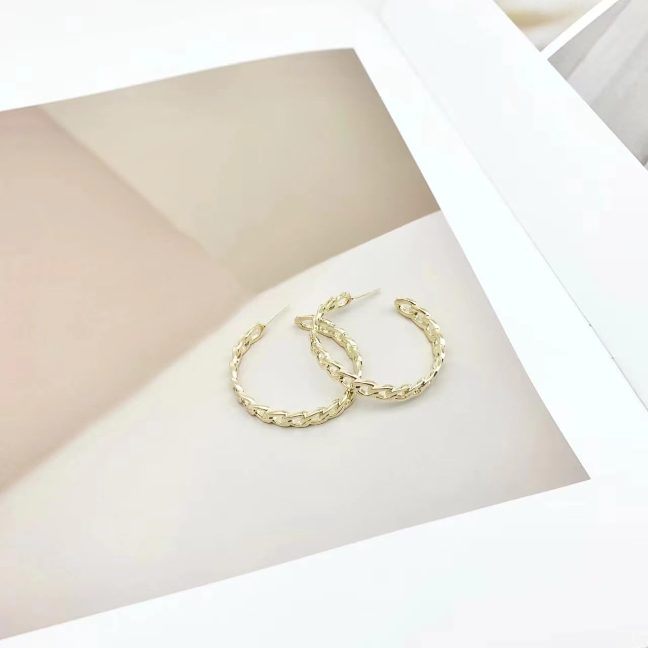 18K Gold Plated Chain Hoop Earrings for Women Link Hoop Earrings Lightweight Golden Hoop Earrings - Image 6