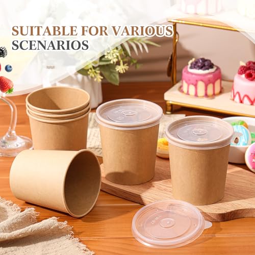 Image of Sabary 50 Pack 24 oz Paper Soup Containers with Lids, Disposable Brown