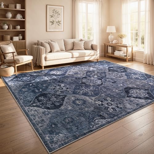 Paco Home Tapis De Salon Vintage Poil Court Style Boho Lavable Antiderapant Entretien Facile Design...