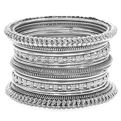 Aheli Oxidized Bohemian Bangles Set Indian Traditional Antique Multiple Textured Bangles Gift for Women Ethnic Party Wear Jewelry Size 2.4 Inch