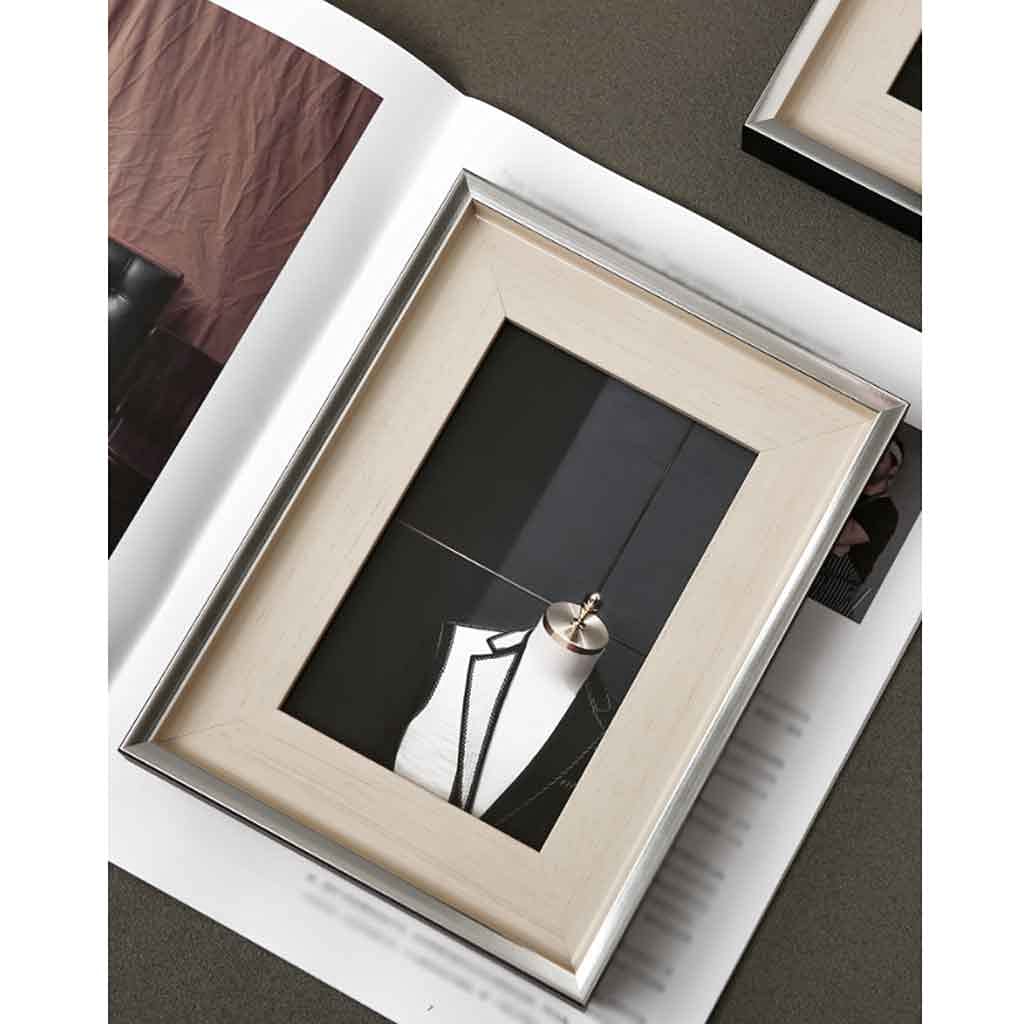 Marco para Fotos Marco de Fotos de Madera Maciza, Marco de Fotos Blanco Plateado Creativo Simple y Moderno, 6 ''7'' 10 ''para Sala de Estar, Dormitorio, Pantalla de Escritorio Portarretratos