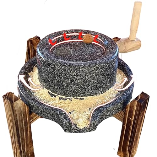 Moulin À Grains En Pâte Naturel, Moulin À Farine De Granit Humide Fait À La Main Avec Cadre En Bois, Pour Moudre Les Haricots, L'orge Et Les Épices, Café En Grains(12.6x17.7in/32x45cm)