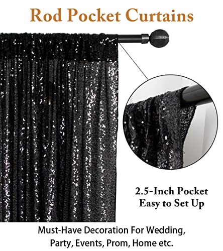 Backdrops 8Ftx10Ft Black Shimmer Sequin Fabric Photography Backdrop Shower Curtain Set -0728S #TOP3