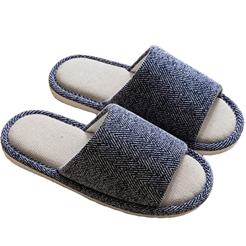 AioTio Zapatillas de Lino Hombre Pantuflas Algodón de Casa Pantuflas Antideslizantes Cuatro Estaciones Suaves Zapatillas(Cian,42/43 EU)