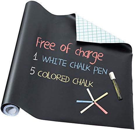 Chalkboard Paper - 1 Roll Vinyl Blackboard Wall Chalk Bord Sticker, Giveaway of Free: 5 Colored Chalk & 1 Erasable White Chalk Marker - 17.5" x 78.7"