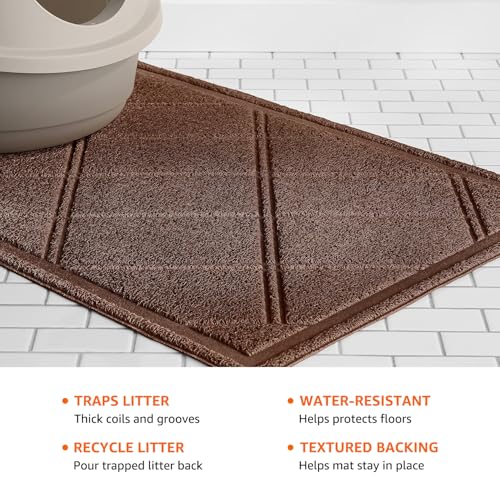 Image of Amazon Basics Less-Mess Cat Litter Box Mat, 24 inch x 35 inch, Unscented, Brown