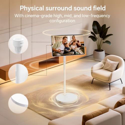 Image of 27 inch Portable TV with Hi-Fi Audio, 44W Quad Speakers & Subwoofer | Smart Portable TV on Wheels with Android 14 EDLA , 8GB+128GB, 5MP Privacy Camera, Voice Remote Control Touch Screen Monitor