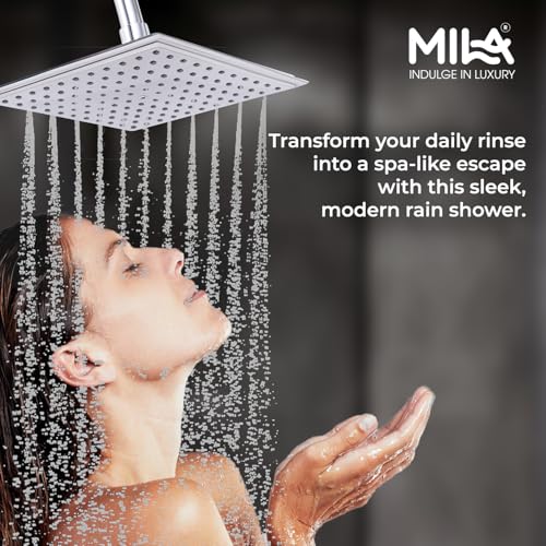 Image of Mila Sleek Rain Shower| Chrome Finish Square Overhead Shower | 210x210mm Ceiling Mounted | ABS Body| Single Function Rainfall Shower for Broad Coverage & Water Efficiency| (Without Arm)