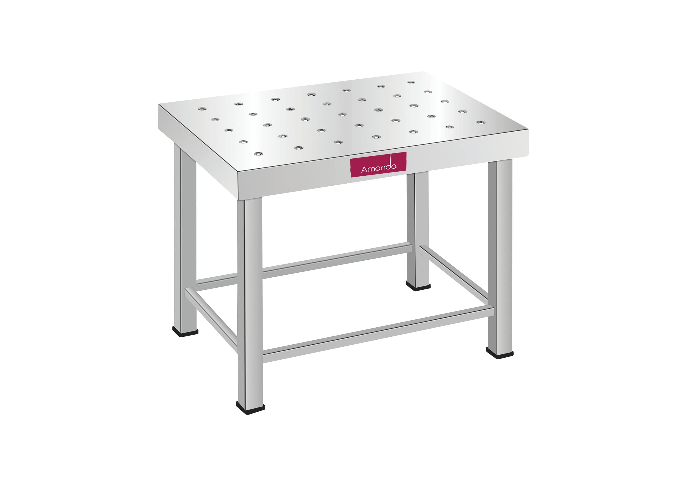 Amanda Stainless Steel Bathroom Patla/Table (34 Cm Length X 23 Cm Width X 28 Cm Height), Silver