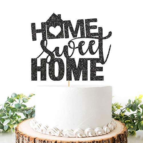 Helewilk Black Glitter Home Sweet Home Cake Topper, Welcome Home Sign, New House, Home Party Decorations Supplies, Perfect Cake Decor for Family party